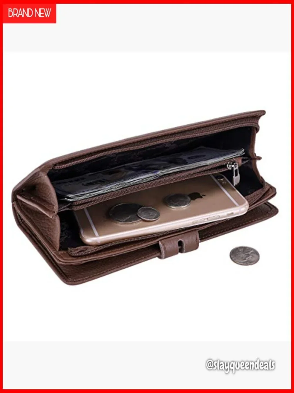 Large Capacity RFID Blocking Leather Wallet with Checkbook Holder